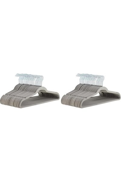 Amazon basics Slim, Velvet, Non-Slip Suit Clothes Hangers, Gray/Silver - Pack...