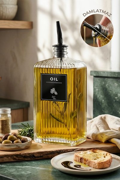 NESS HOME 750 ml Tezgah Üstü Etiketli Cam Riva Yağdanlık