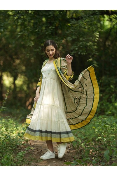 desichic Lemon Green Stripe Overlay Dress