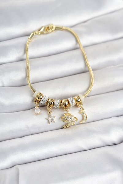 BlackCraft Brass Gold Color Charmlı Women's Bracelet