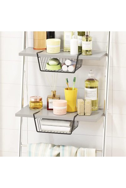 MARKQ Hanging Under Shelf Storage Basket, Small Wire Basket Space Saving Organizer for Kitchen Office Bathroom Cupboard Pantry Cabinet Bookshelf, Black