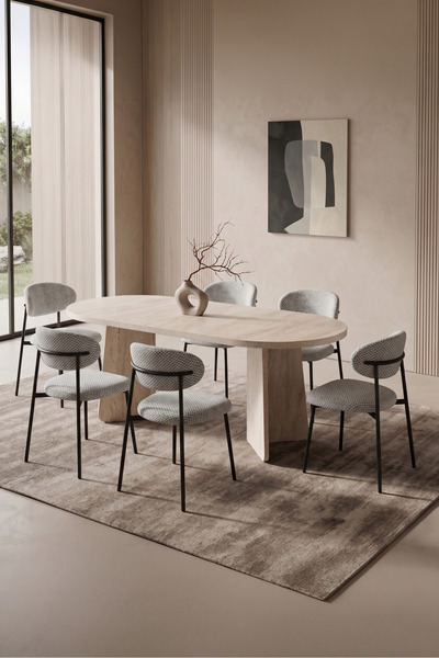 asaella mobilya Hopilon Traverten 90x168 Mdf Masa, Mdf X Ayak, Metal Polo San...