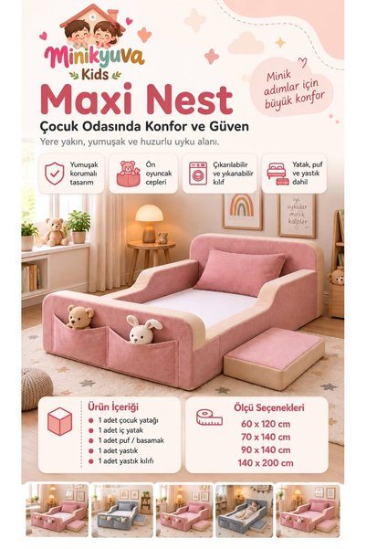 minikyuva kids Yeni Nesil Maxi Nest %100 Sünger ve Yıkanabilir Fermuarlı Kuma...