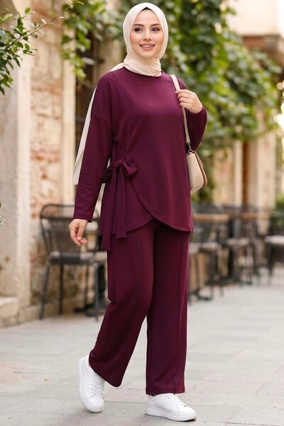 TOFİSA Bağlamalı Oysh Modal İkili Takım Bordo - 29156-BORDO