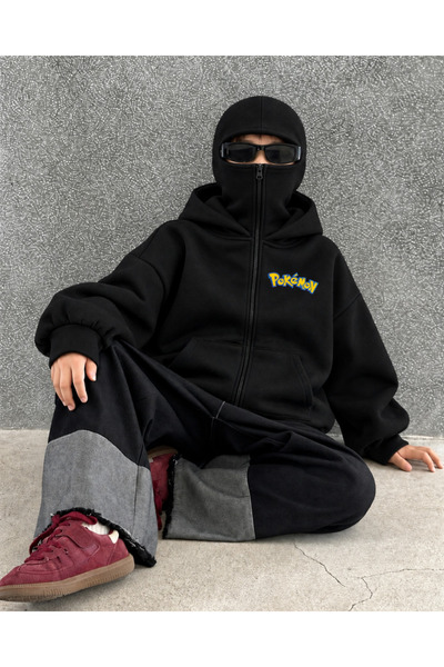 Touz Moda Kar Maskeli Balaclava Cartoon Baskılı Ninja Çocuk Hoodie Sweatshirt