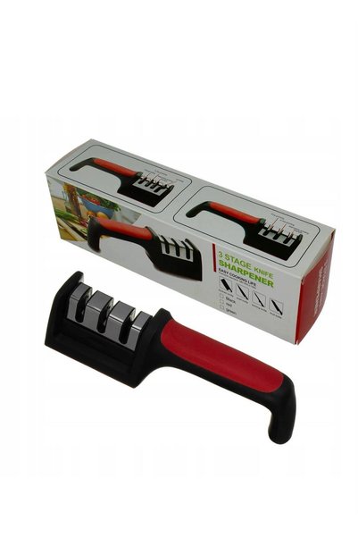 Generic Brand Ascuțitor manual pentru cuțite – 3 trepte, negru-roșu