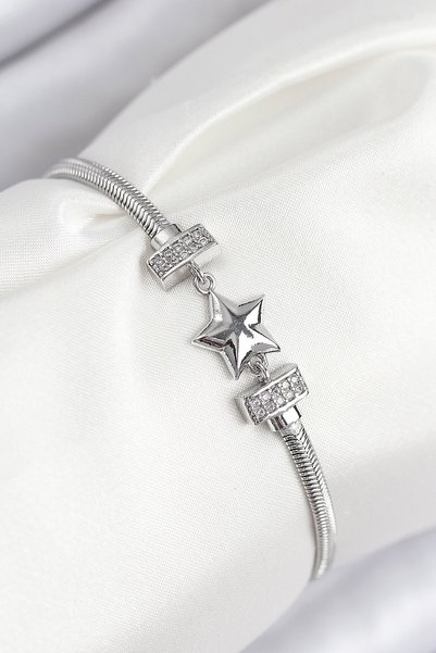 BlackCraft Brass Zircon Stone Clover Model Silver Color Women's Bracelet