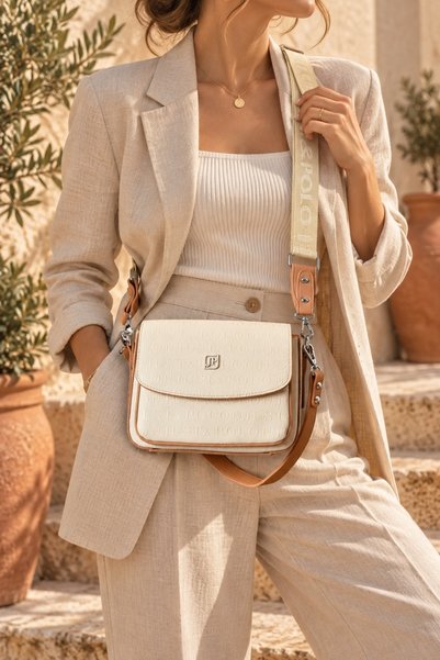 Just Polo Cream New Season Women's Shoulder Bag with Column Strap and 4 Pocke...