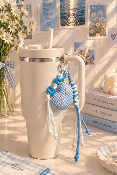 Aleda Checkered Heart Bag Charm-Keychain