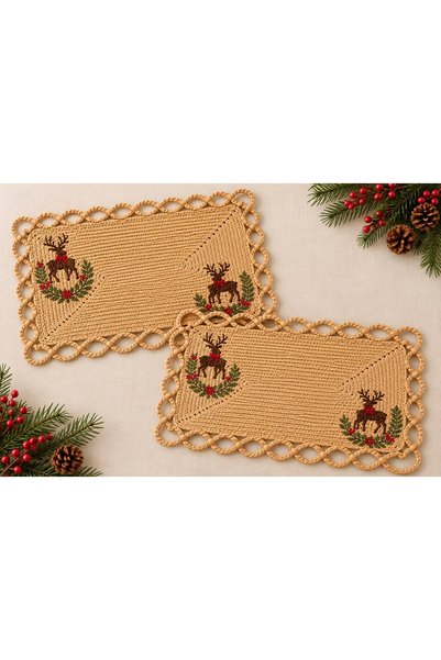 home inn Yılbaşı Geyik Nakışlı Amerikan Servis 2’li Set 30x40 cm Noel Temalı ...
