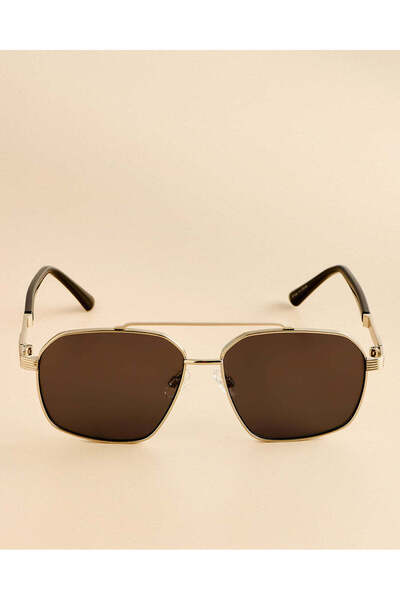 REDTAG Men Gold-Tone Hexagonal Sunglasses