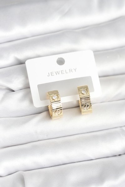 BlackCraft Brass Gold Color Zircon Stone Hoop Women's Earrings
