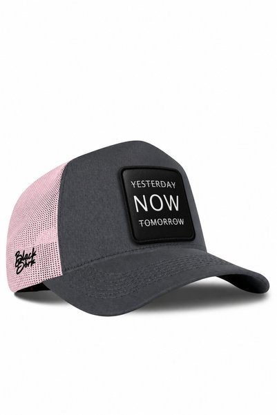 BlackBörk Yesterday Now Tomorrow Logolu Antrasit-Pembe Trucker Şapka
