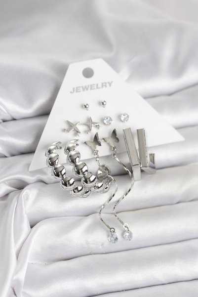 BlackCraft Silver Color Brass 6 Piece Women's Earring Set
