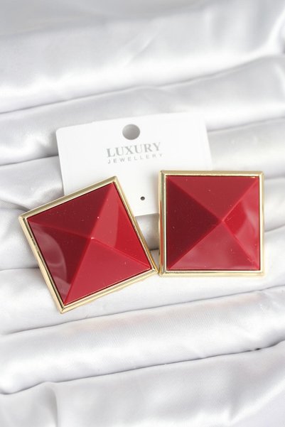 BlackCraft Brass Gold Color Burgundy Pyramid Model Women's Earrings