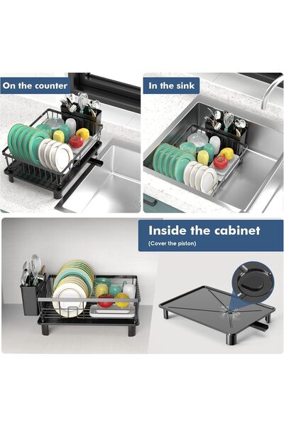 Generic Dish Drying Rack, Space-Saving Dish Rack for Kitchen Counter, Stainless Steel Dish Rack with Cutlery Holder, Removable Dish Drainer, Drainboard and Adjustable Spout for Various Kitchenware,15x11x6.7''