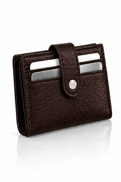 Av A Dos Women's Black Textured Leather Card Holder Wallet with 10 Card Compartments and Snap Closure Compact Design