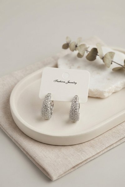 BlackCraft Silver Color Zircon Stone Drop Hoop Model Women's Earrings