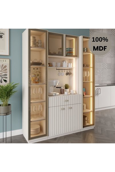 comiet Almira kahve köşesi dolabı %100 MDF Temperli cam hazır mutfak dolabı