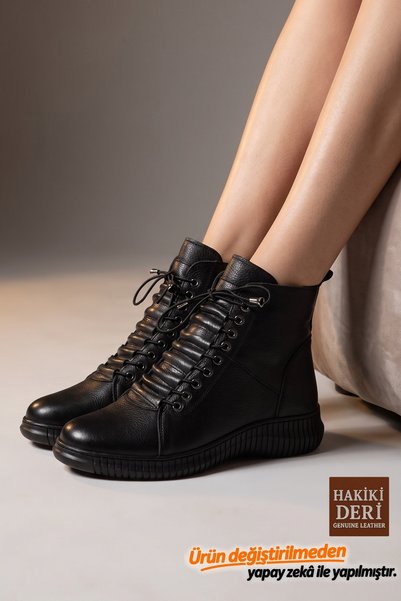 Modabuymus Women's Black Genuine Leather Boots Casual Zippered Winter Shoes -...