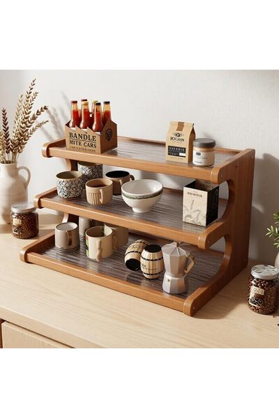 UANDME 3 Tier Mug Storage Coffee Station Organizer, Bamboo Cabinet Cup Shelf ...