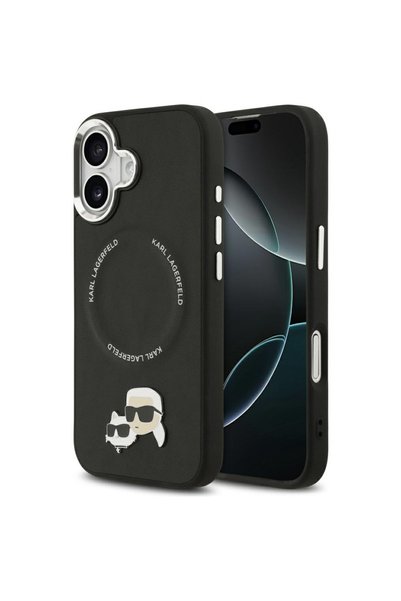 KARL Husa iPhone 17 - Lagerfeld Leather K&C Pins MagSafe - Negru