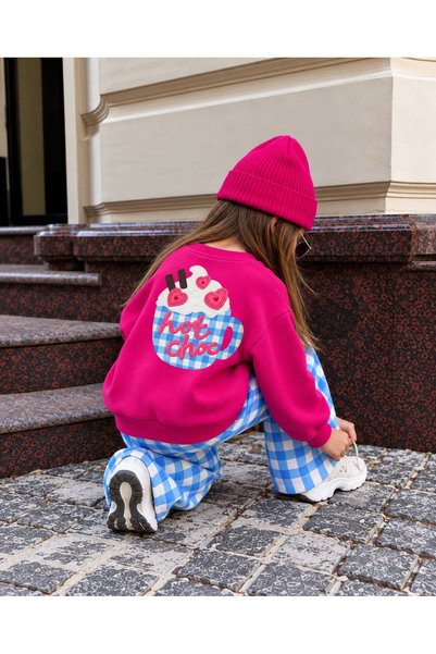 Alvadonna Set de îmbrăcăminte pentru fete, cu model în carouri, croială supradimensionată, cu pantaloni largi