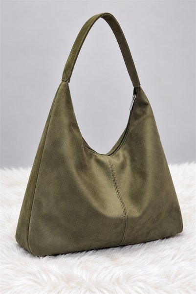 Generic Brand Women's Suede Look Shoulder Bag with Zipper and Single Handle C...