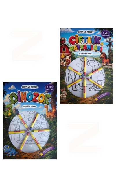 Parıltı Yayınları Color and Discover Farm Animals Dinosaur Coloring Book 2-Bo...