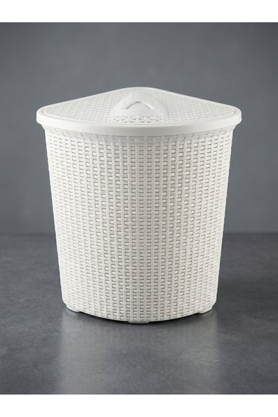M3DECORİUM Beyaz Renk Köşe için Kapaklı Plastik Üçgen Hasır Örgü Desenli Kirl...
