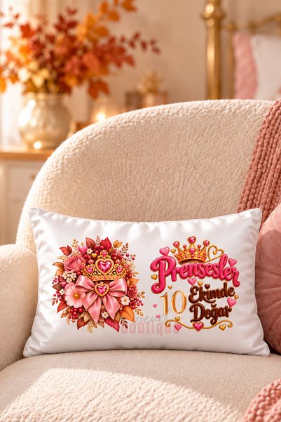 giftkonsept Date Can Be Added Princesses Are Born in October Lettering Printed Wife, Lover, Girlfriend Birthday Gift Mini Rectangular Satin Decorative Pillow