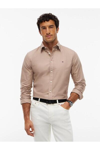 Tommy Hilfiger MW0MW35774 SOLID HERITAGE OXFORD RF SHIRT 0F6 Coastal Taupe / ...