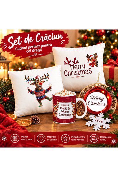 ALL PAPICKS Set Cadou Crăciun, Fețe de Pernă , Cană Festivă, Glob și Fulg Par...