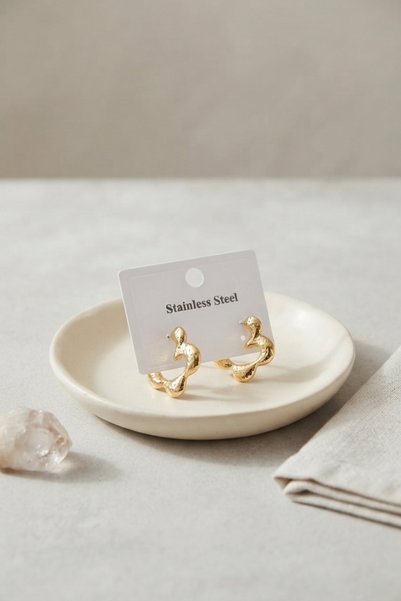 BlackCraft 316L Steel Gold Color Flower Hoop Model Earrings