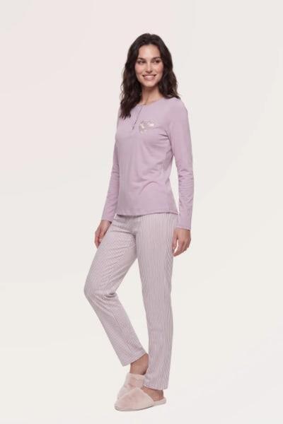 PJS Kadın Pudra Düğmeli Pijama Takımı 30149