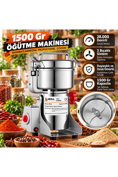 Besa Endüstriyel 1500 Gr Yüksek Devirli Zencefil Zerdeçal Tarhana Baharat Öğü...