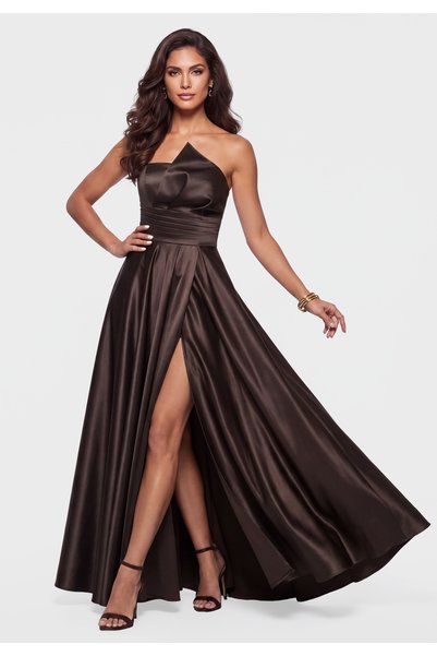 Larica Damen Maxi-Abendkleid, Satin-Finish, Figurbetontes Oberteil, Ausgestel...
