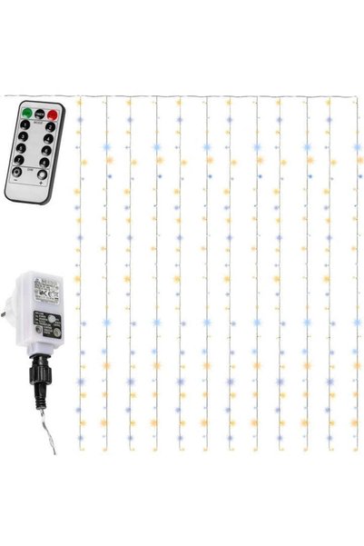 GORILLA Cortină luminoasă VOLTRONIC, 300 LED, 3 x 3 m, telecomandă, alb cald,...