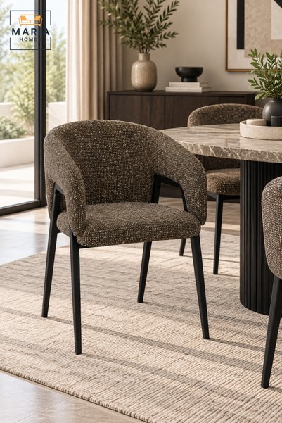 MARIA HOMES Modern Dining Chair | Dark Brown Textured Upholstered Dining Chai...