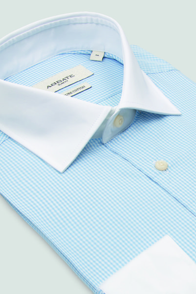 Abbate Gabrio Poplin 100% Cotton Slim Fit Light Blue Classic Collar Men's Che...