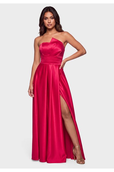 Larica Damen Maxi-Abendkleid, Satin-Finish, Figurbetontes Oberteil, Ausgestel...