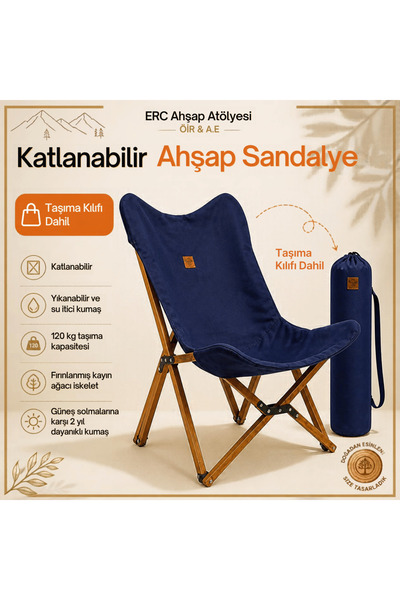 öir a.e ahşap atölyesi Ahşap Katlanır Kamp Sandalyesi : Bahçe, Piknik, Balkon...