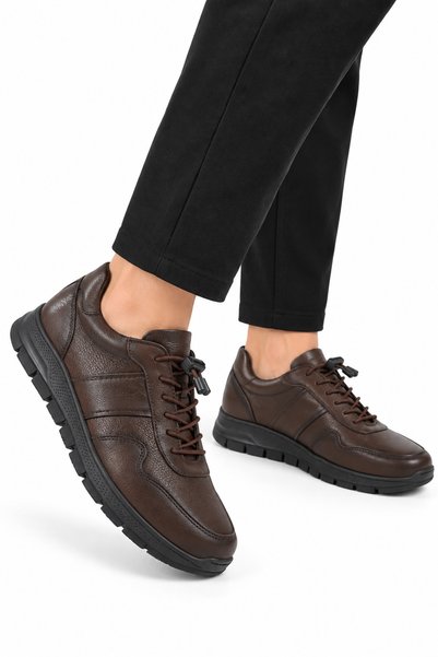 Jagulep Men's Smart Lace-Up Orthopedic Sole Genuine Leather Shoes Brown