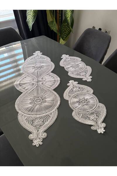 BRL ÇEYİZ HOME Γαλλικό δαντελωτό τούλι, κομψό πολυτελές σετ σαλονιού 3 τεμαχί...