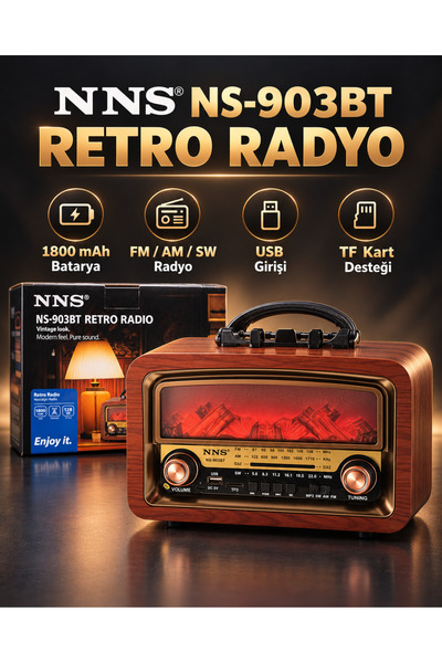 Beyhekim Hırdavat NNS NS-903BT Bluetooth Retro Radyo – 1800 mAh Batarya, USB ve TF Kart Girişli