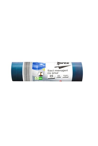 ZOREX Saci menajeri Pro cu șnur, 35L, Albastru, 15 buc/rolă