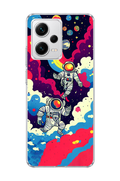 lelia Redmi Note 12 Pro 5g Compatible Astronaut and Rainbow Printed Transpare...