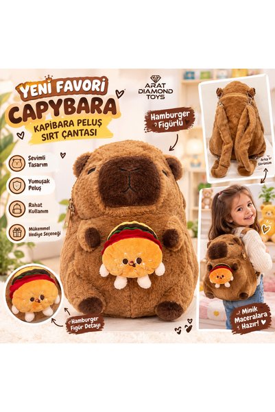 ARAT DİAMOND TOYS Yeni Favori Capybara Kapibara Peluş Sırt Çantası Pofuduk 30 cm