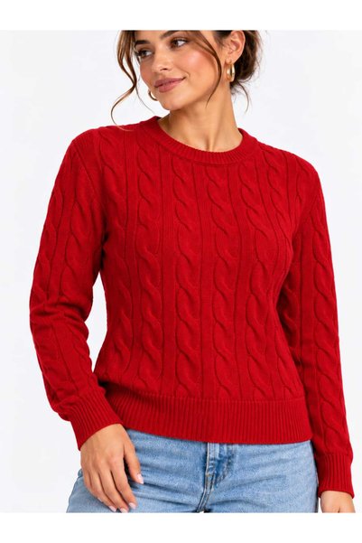 Benedetto New Season Women's Crew Neck Hair Knit Patterned Long Sleeve Knitwear Sweater