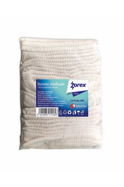 ZOREX Bonetă medicală clasică, 100 bucăți/set, cu elastic